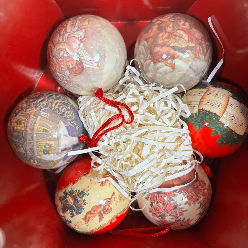 Vintage JCPenney Christmas Collections Decoupage Ball Ornaments Set of 12